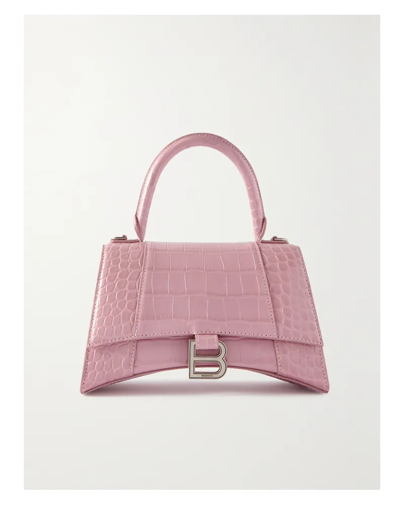 Balenciaga Hourglass Small Croc-effect Leather Tote - Pink Pink