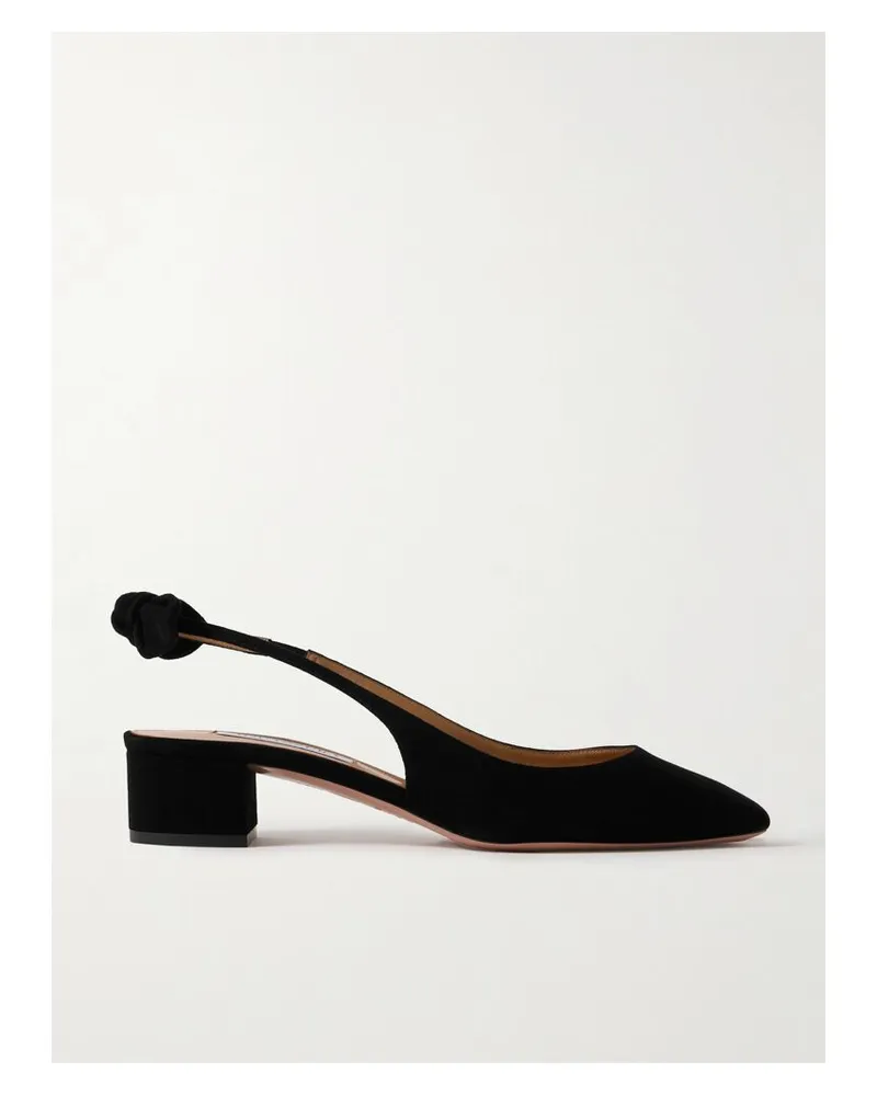 Aquazzura Very Bow 35 Slingback-pumps Aus Veloursleder - Schwarz Schwarz