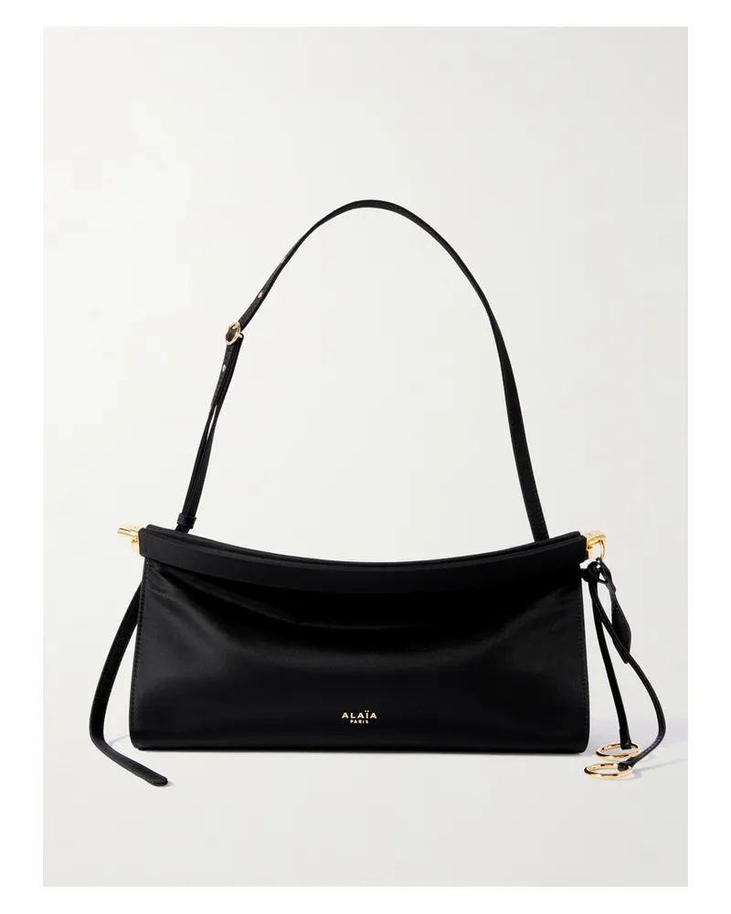 Alaïa Le Click E/w Mittelgroße Schultertasche Aus Glänzendem Twill - Schwarz Schwarz