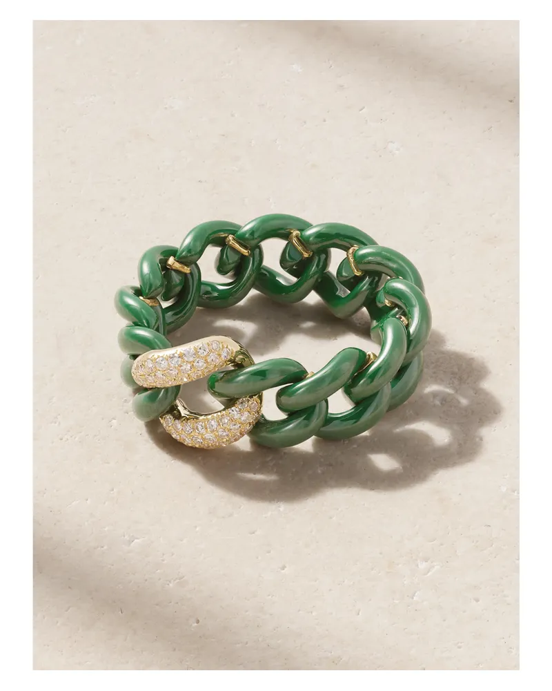 SHAY Medium Link 18-karat Gold, Diamond And Ceramic Ring - Green Green