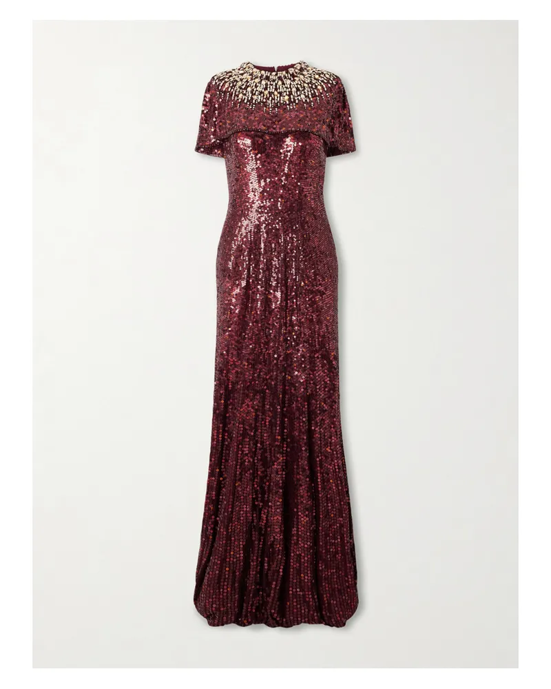 Jenny Packham Radiant Sequined Crepe Gown - Burgundy Burgundy