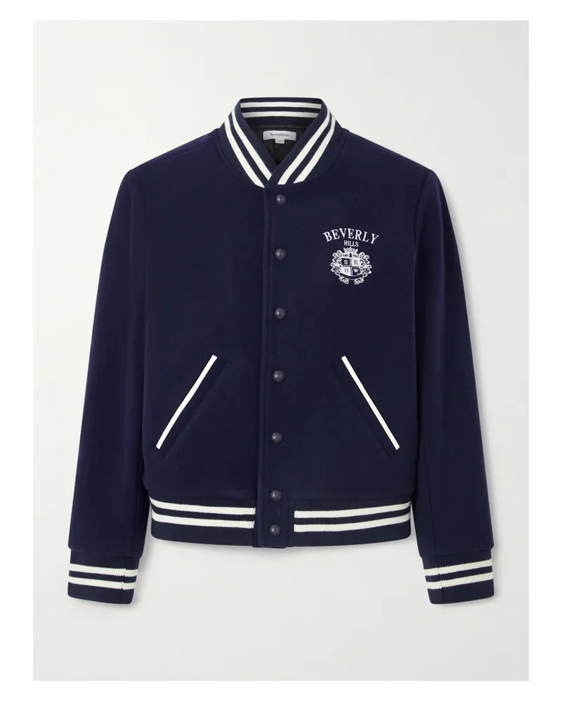 SPORTY & RICH Beverly Hills Crest Embroidered Wool Varsity Jacket - Blue Blue
