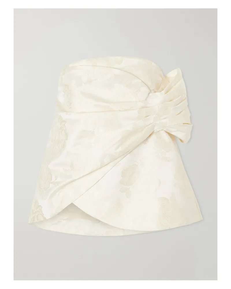 Simone Rocha Gathered Flower Sash Satin Brocade Top - Cream Cream
