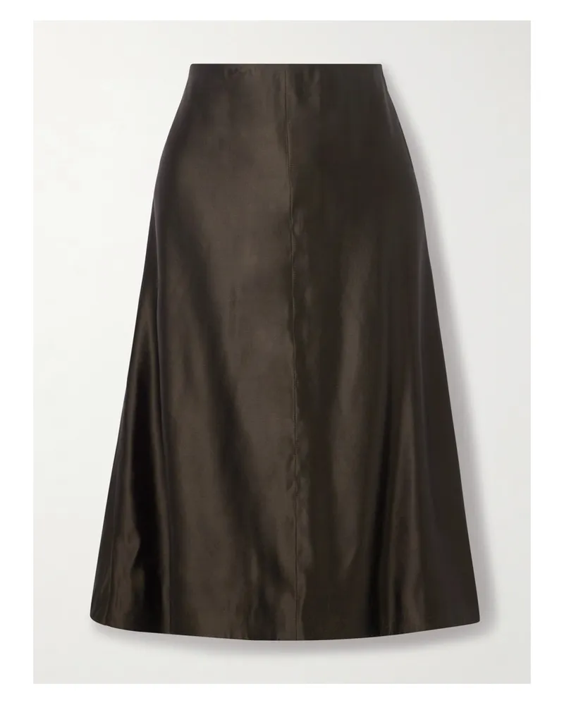 KHAITE Nania Satin-twill Midi Skirt - Brown Brown
