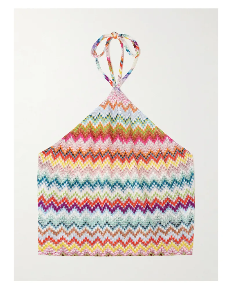 Missoni Mare Cropped Striped Metallic Crochet-knit Halterneck Top - Multi Multi