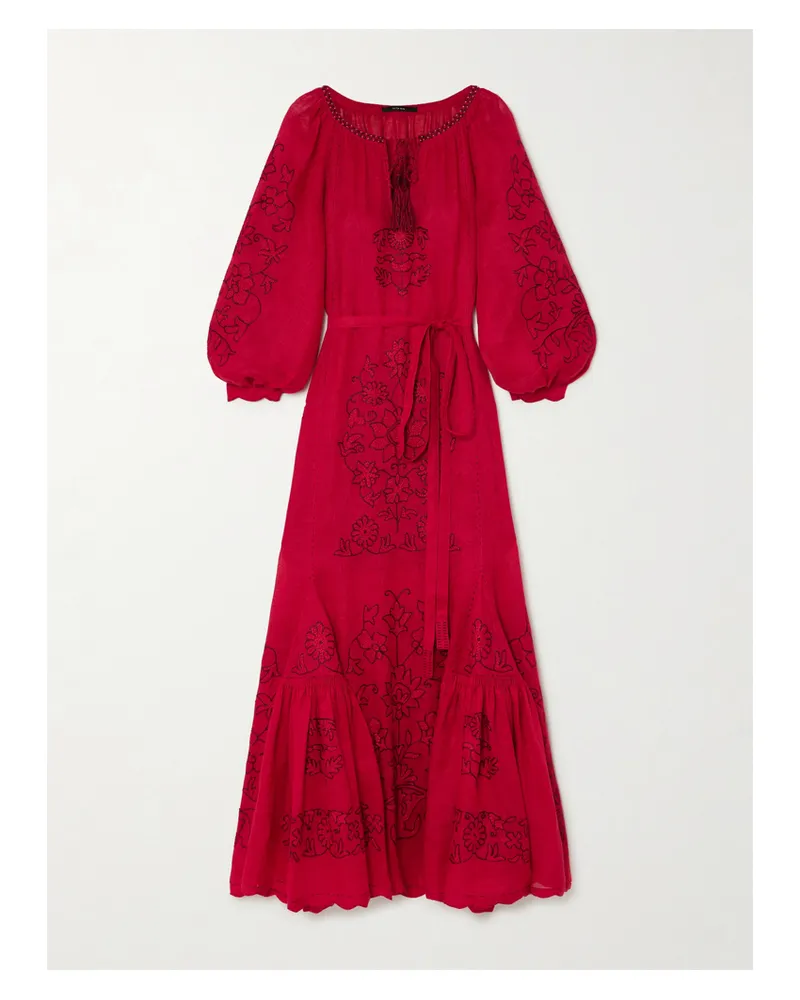 VITA KIN Cairo Maxikleid Aus Leinen Mit Zierperlen Und Troddeln - Rot Rot