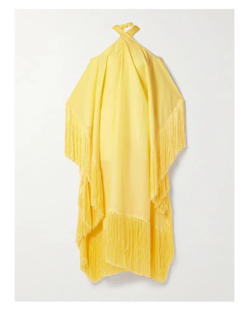 Taller Marmo Bambolino Schulterfreies Maxikleid Aus Leinen Mit Fransen - Gelb Gelb