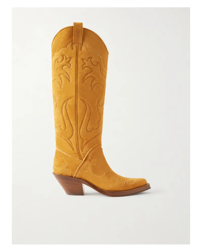 Gabriela Hearst Capitana Embroidered Suede Knee Boots - Brown Brown