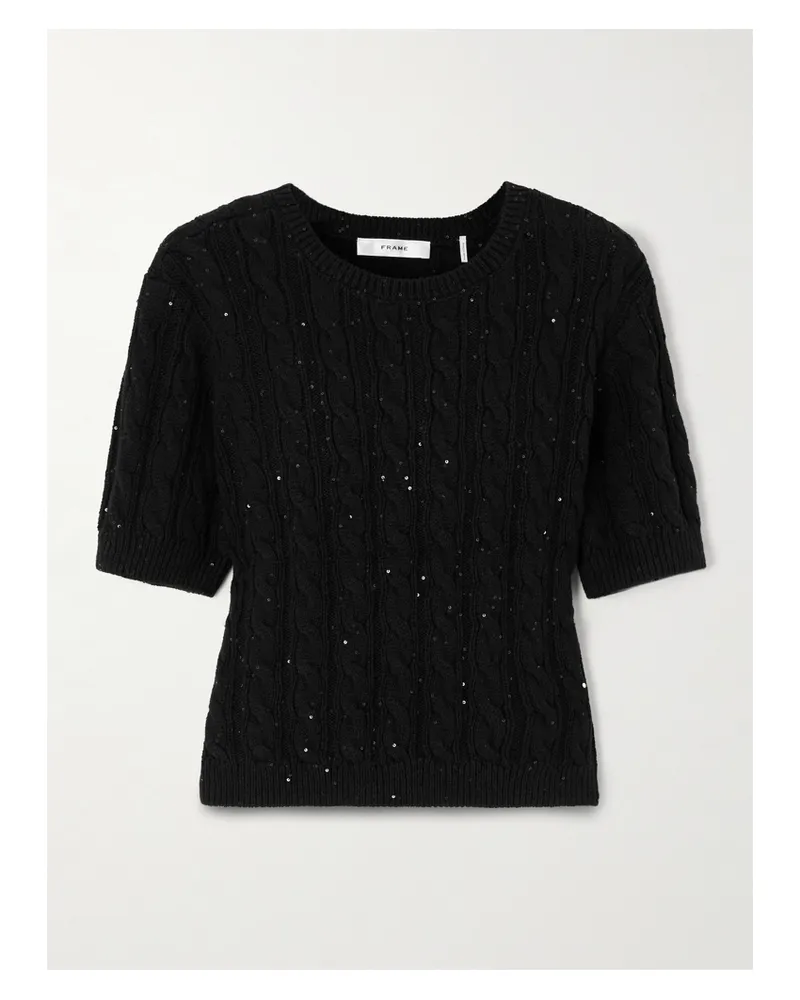 Frame Denim Sequin-embellished Cable-knit Cotton-blend Sweater - Black Black