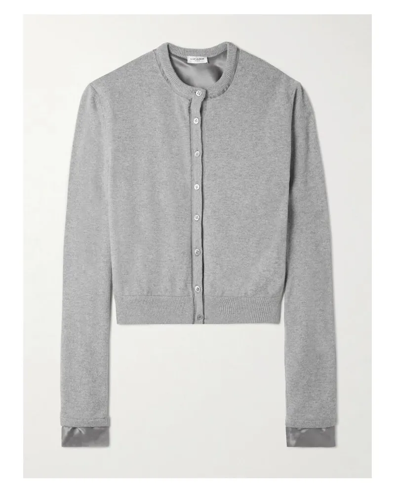 Saint Laurent Cardigan Aus Wolle Mit Seidensatinbesätzen - Grau Grau
