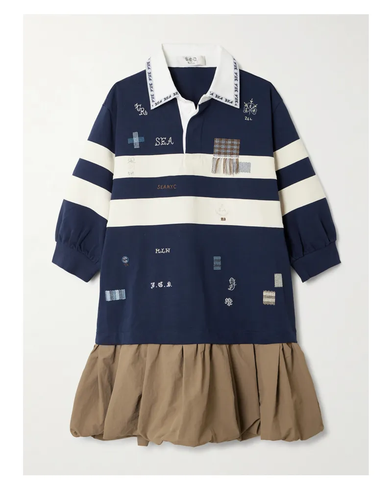 Sea Claira Embroidered Appliquéd Cotton-jersey And Taffeta Mini Dress - Blue Blue