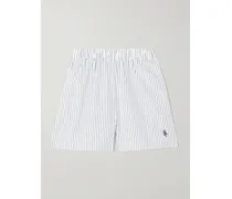 Src Shorts Aus Gestreifter Baumwollpopeline Mit Stickerei - Blau