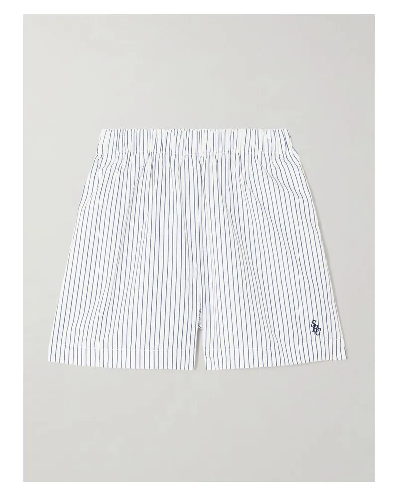 SPORTY & RICH Src Shorts Aus Gestreifter Baumwollpopeline Mit Stickerei - Blau Blau