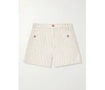 The Cruise Striped Cotton Denim Shorts - Neutrals
