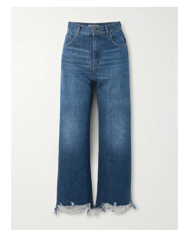 Chloé Cropped Distressed High-rise Wide-leg Jeans - Blue Blue