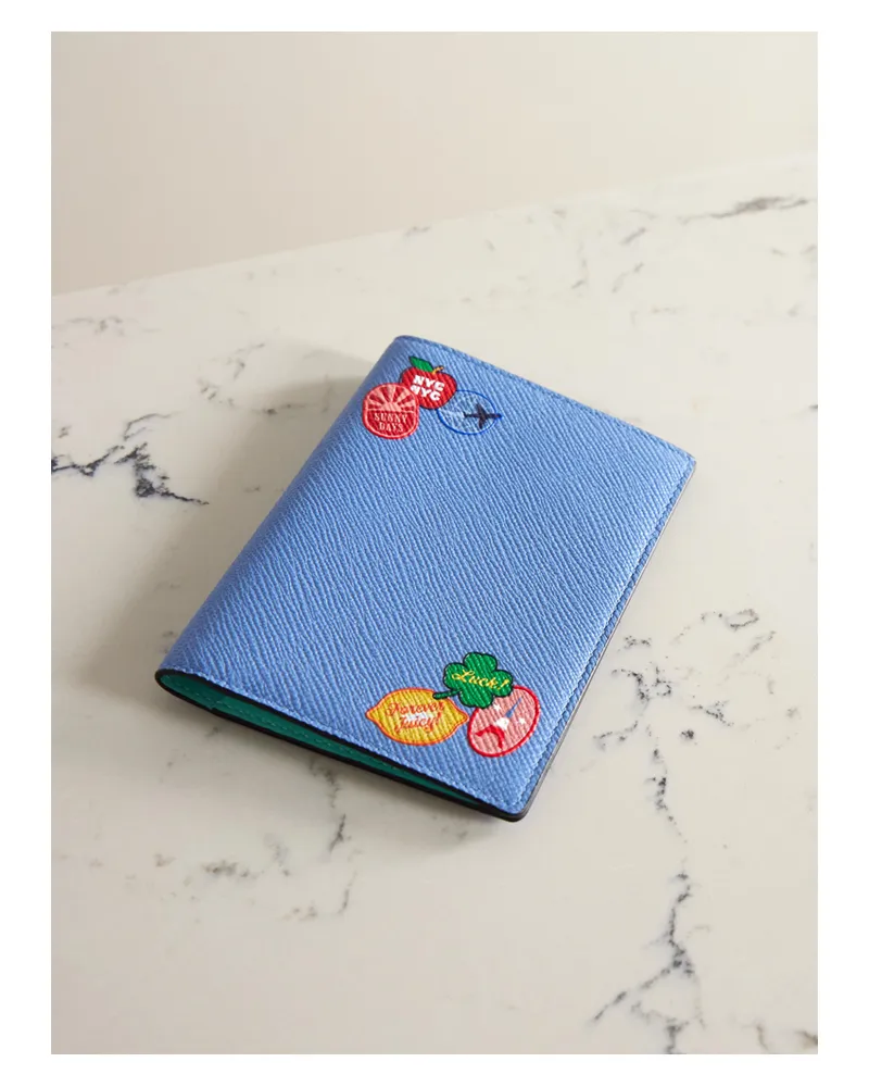 Smythson Panama Printed Textured-leather Passport Holder - Blue Blue