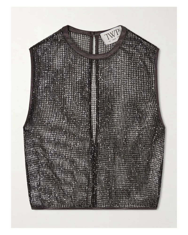 TWP Verkürztes Tanktop Aus Netzmaterial Mit Pailletten - Braun Braun