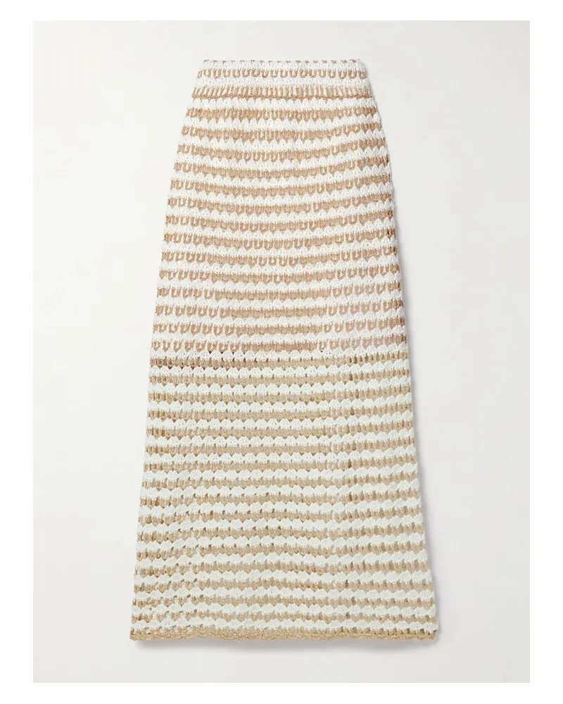 Zimmermann Tallow Gestreifter Midirock Aus Einer Gehäkelten Baumwollmischung - Elfenbein Elfenbein