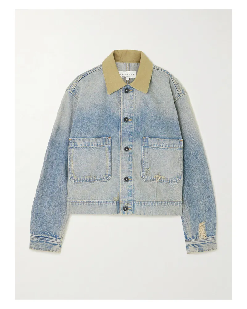 SLVRLAKE Thompson Jacke Aus Denim In Distressed-optik Mit Canvas-besatz - Blau Blau