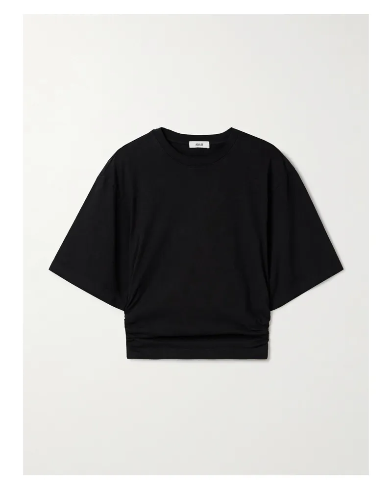 AGOLDE Shari Ruched Cotton-jersey T-shirt - Black Black