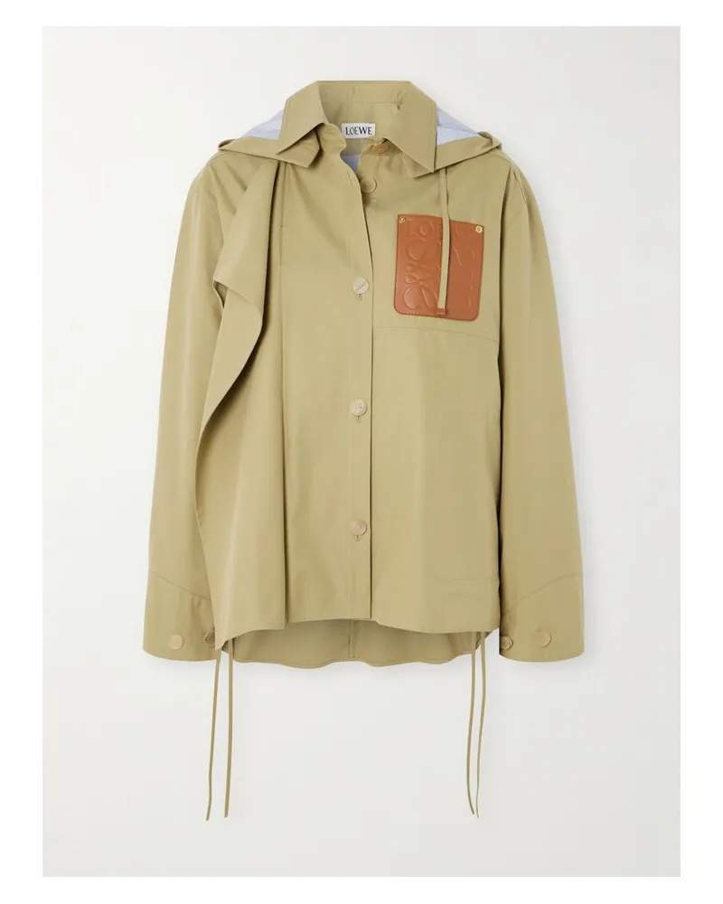 Loewe Anagram Kapuzenjacke Aus Baumwollgabardine Mit Einsatz Aus Popeline, Cut-outs Und Lederbesatz - Braun Braun