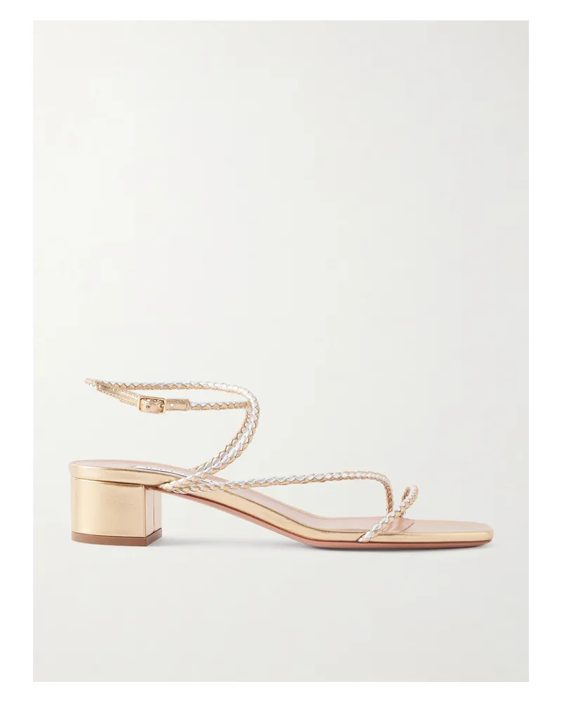 Aquazzura Luca Sandalen Aus Geflochtenem Metallic-leder - Gold Gold