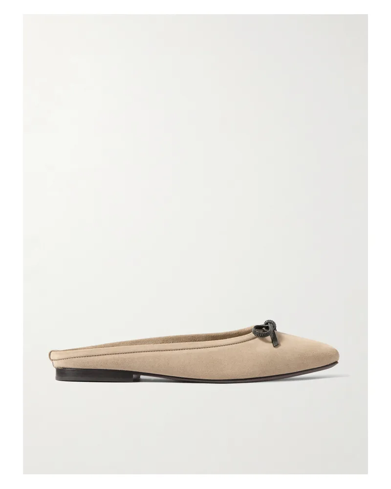 Brunello Cucinelli Slippers Aus Veloursleder Mit Schleife - Neutral Neutral