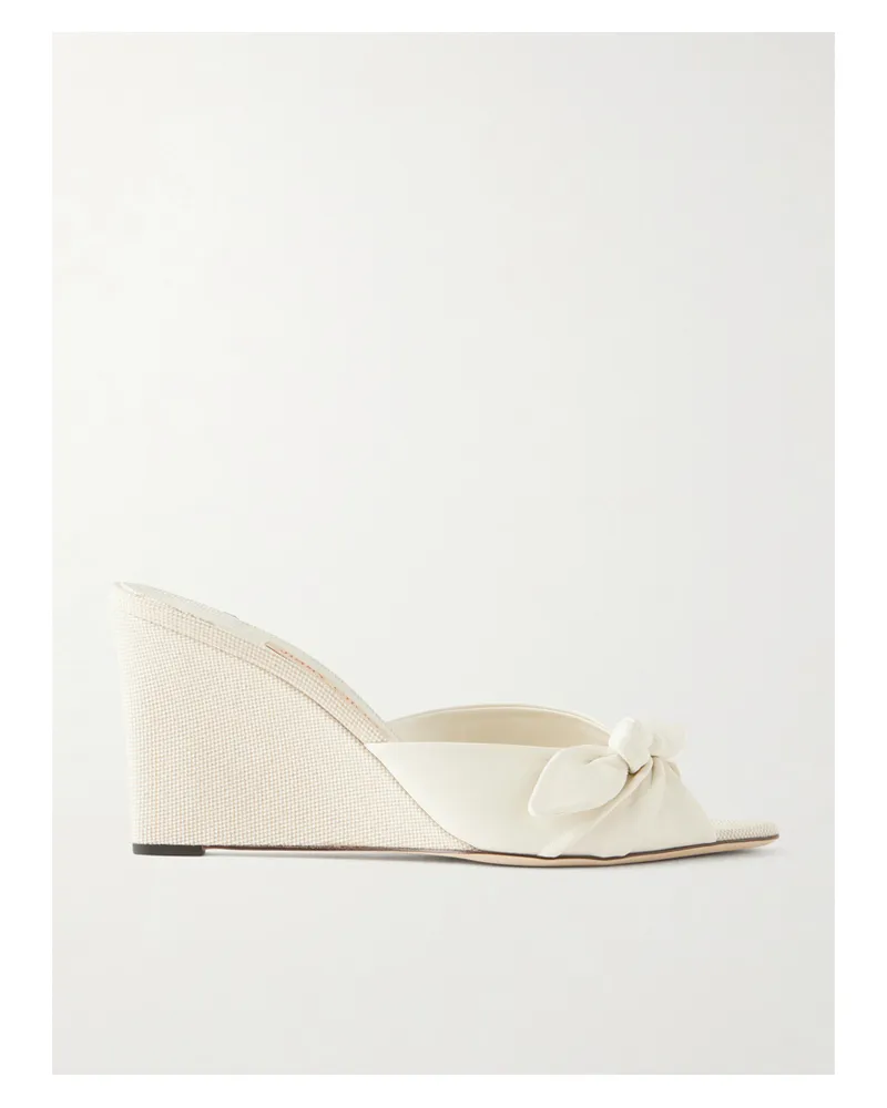 Jimmy Choo Livi 85 Bow-embellished Leather Wedge Sandals - Neutrals Neutrals