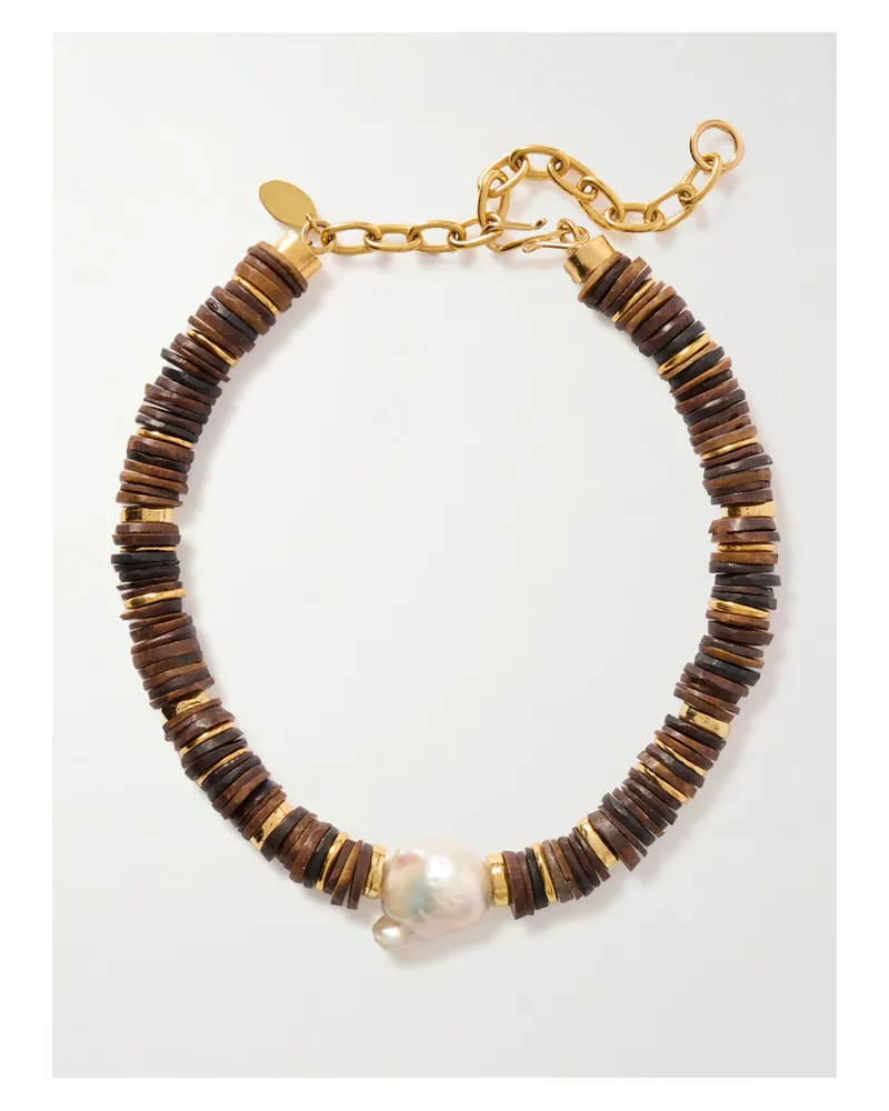 Lizzie Fortunato Bilbao Gold-plated, Bone And Pearl Necklace - Brown Brown