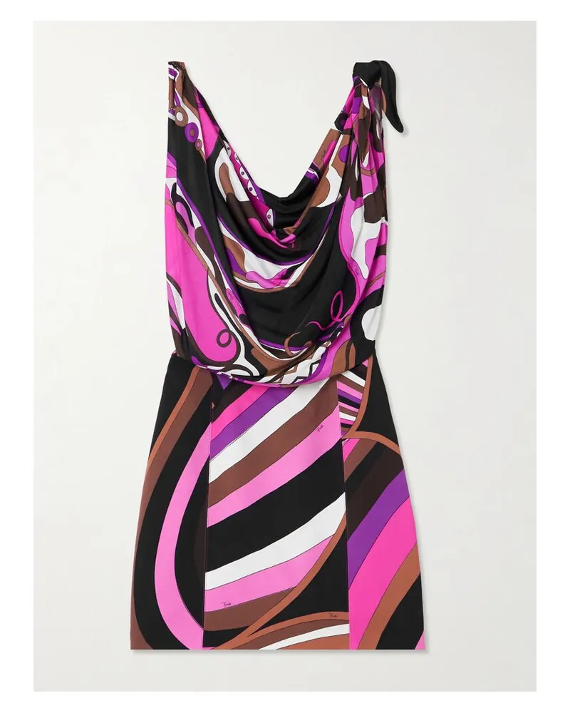 Emilio Pucci Minikleid Aus Satin Und Cady Mit Print, Knoten Und Wasserfallausschnitt - Pink Pink
