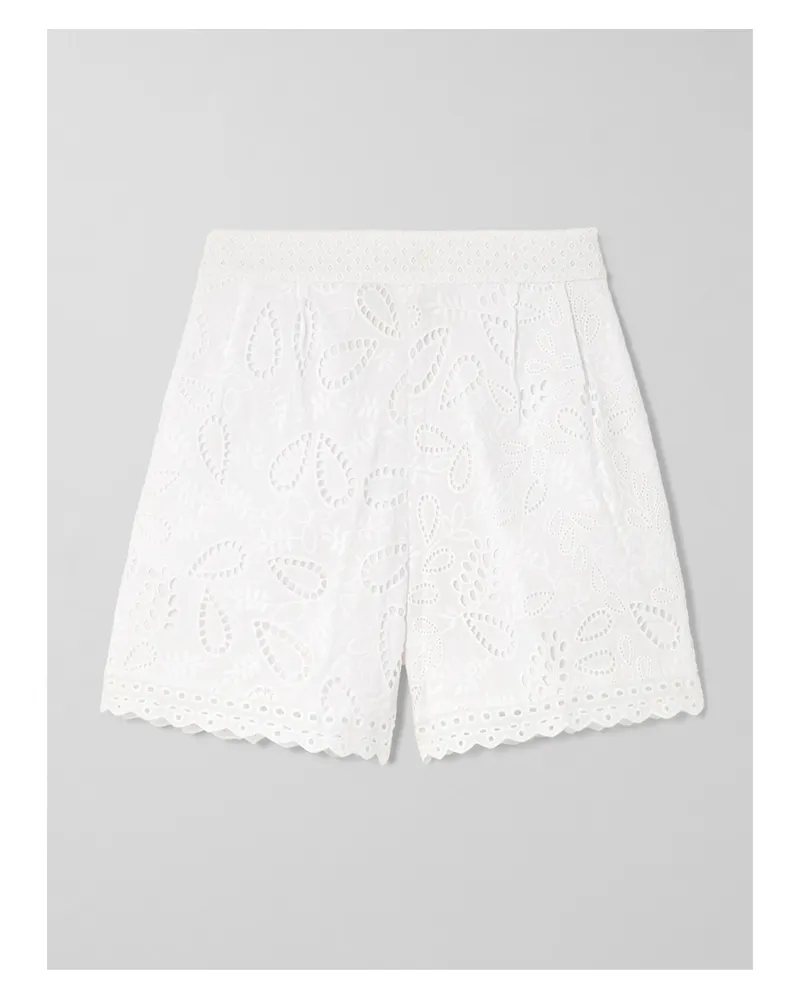 Saloni Paige Shorts Aus Baumwolle Mit Lochstickerei Und Wellenkanten - Weiß Weiß