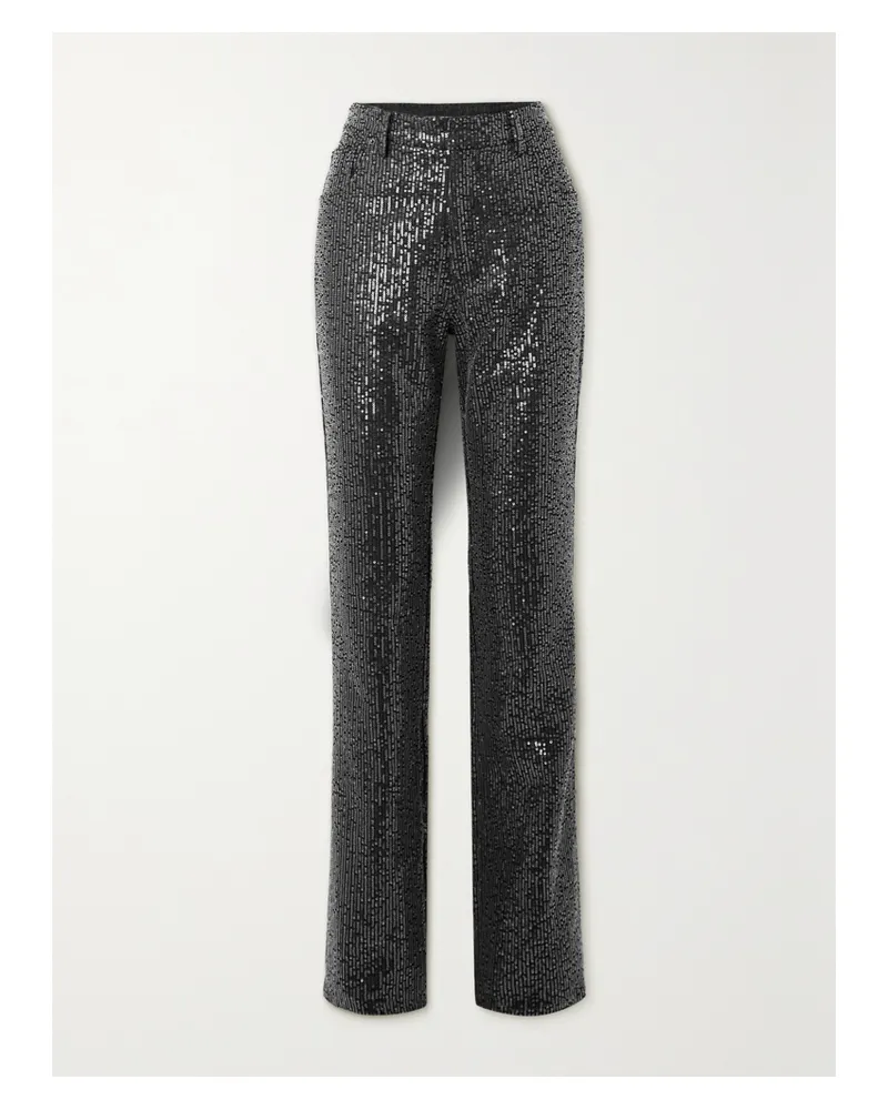 ROTATE Birger Christensen Net Sustain Rottan Halbhohe Hose Mit Geradem Bein Aus Bio-denim Mit Pailletten - Schwarz Schwarz