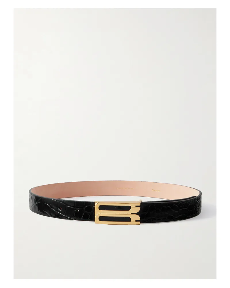 Victoria Beckham Frame Gürtel Aus Leder Mit Krokodileffekt - Schwarz Schwarz