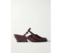 Onda Croc-effect Leather Mules - Burgundy
