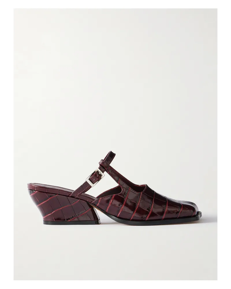 Loewe Onda Croc-effect Leather Mules - Burgundy Burgundy