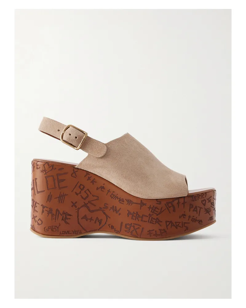 Chloé Maxime Suede Platform Wedge Sandals - Neutrals Neutrals