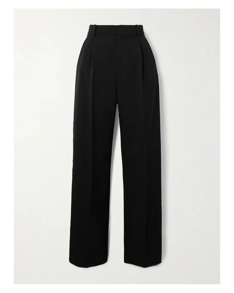 Saint Laurent Pleated Grain De Poudre Wool Straight-leg Pants - Black Black