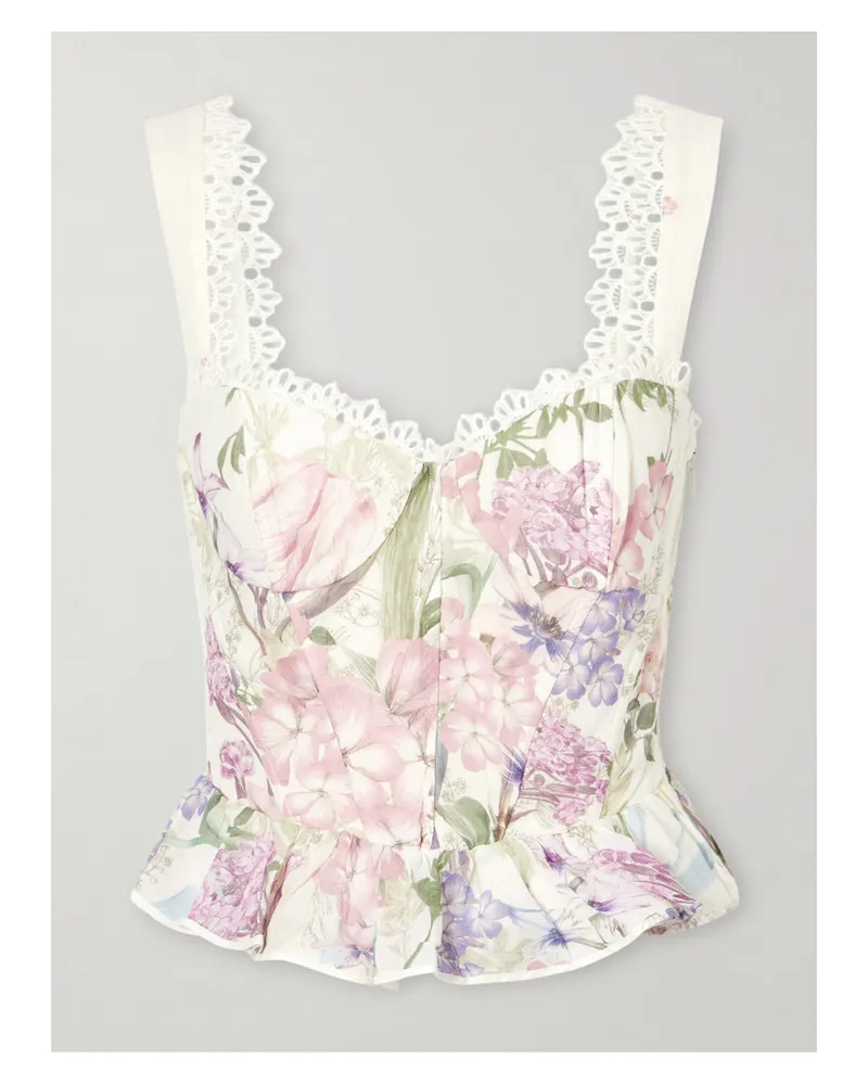 Charo Ruiz Floret Floral Cotton-blend Top - Neutrals Neutrals