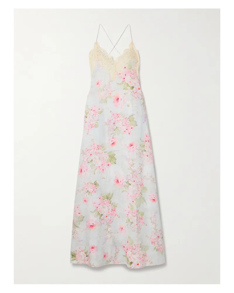 Zimmermann Halliday Maxikleid Aus Leinen Mit Blumenprint Und Spitzenbesatz - Blau Blau