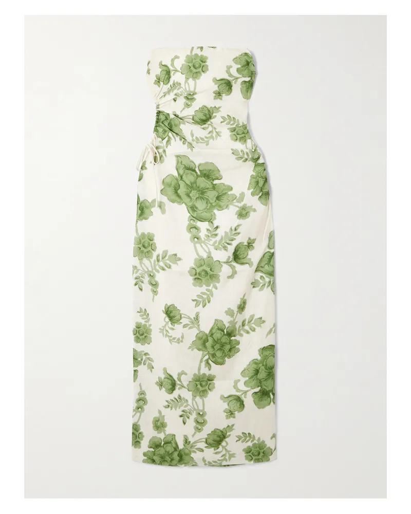SIR Gardella Trägerloses Midikleid Aus Leinen Mit Blumenprint Und Cut-out - Grün Grün