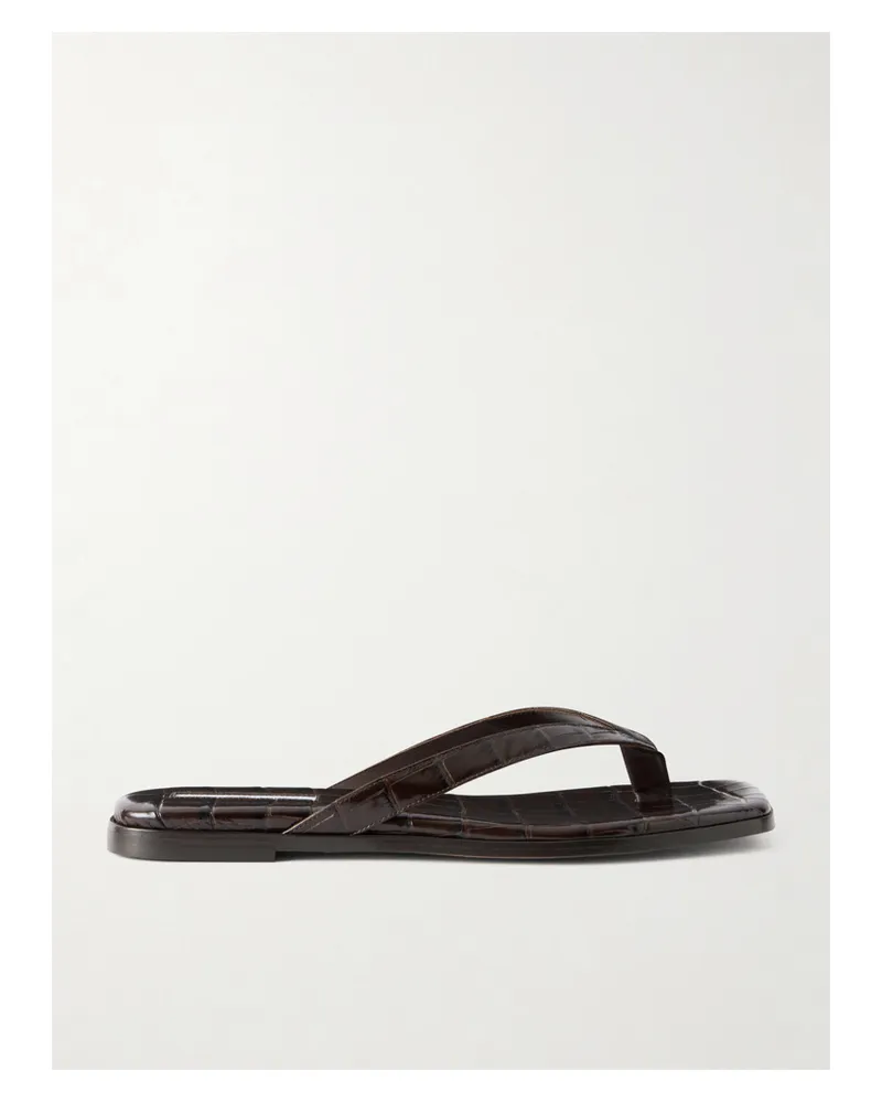 Emme Parsons Meta Croc-effect Leather Flip Flops - Brown Brown