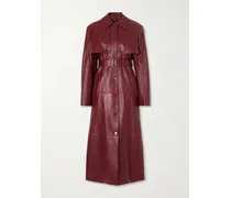 Belted Leather Trench Coat - Burgundy