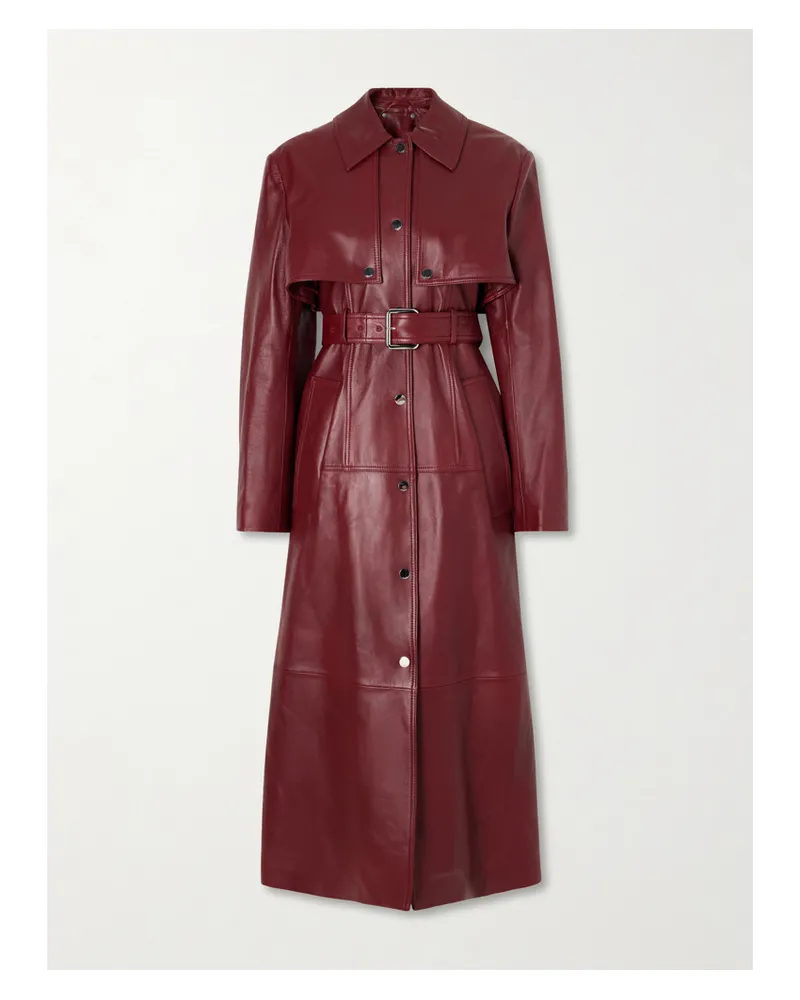 SPORTMAX Belted Leather Trench Coat - Burgundy Burgundy