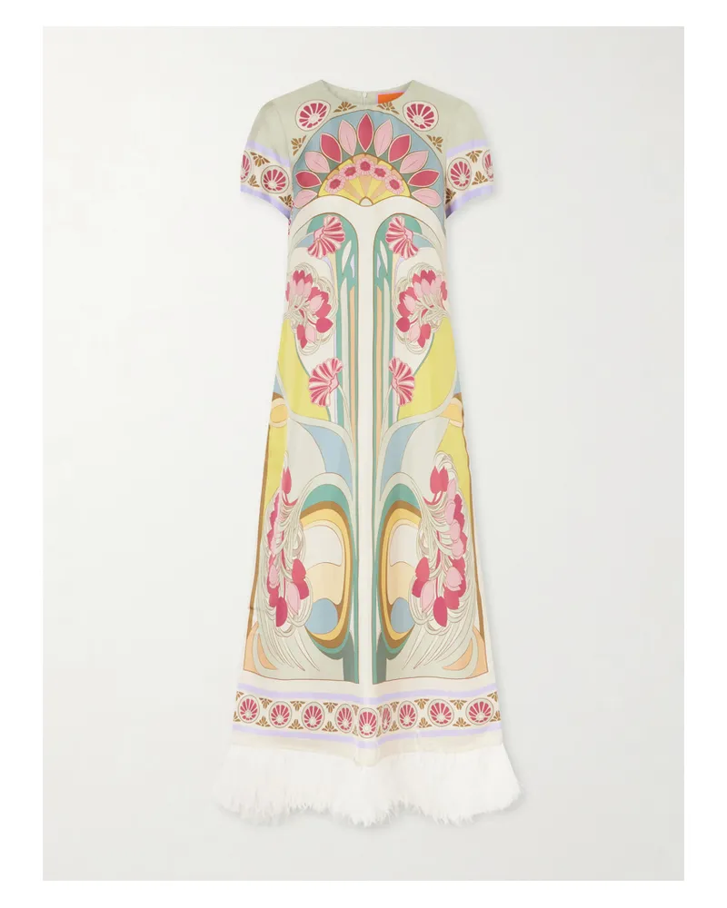 La DoubleJ Swing Feather-trimmed Silk Maxi Dress - Multi Multi
