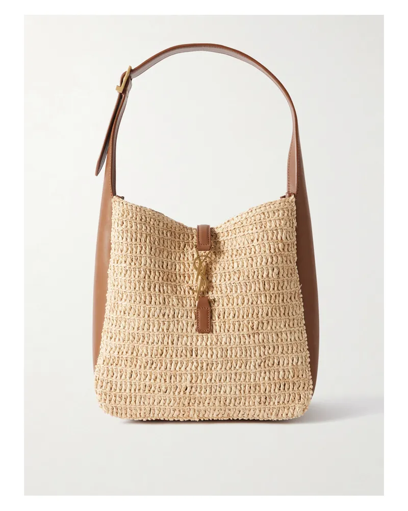 Saint Laurent Le 5 À 7 Supple Small Leather-trimmed Raffia Shoulder Bag - Neutrals Neutrals