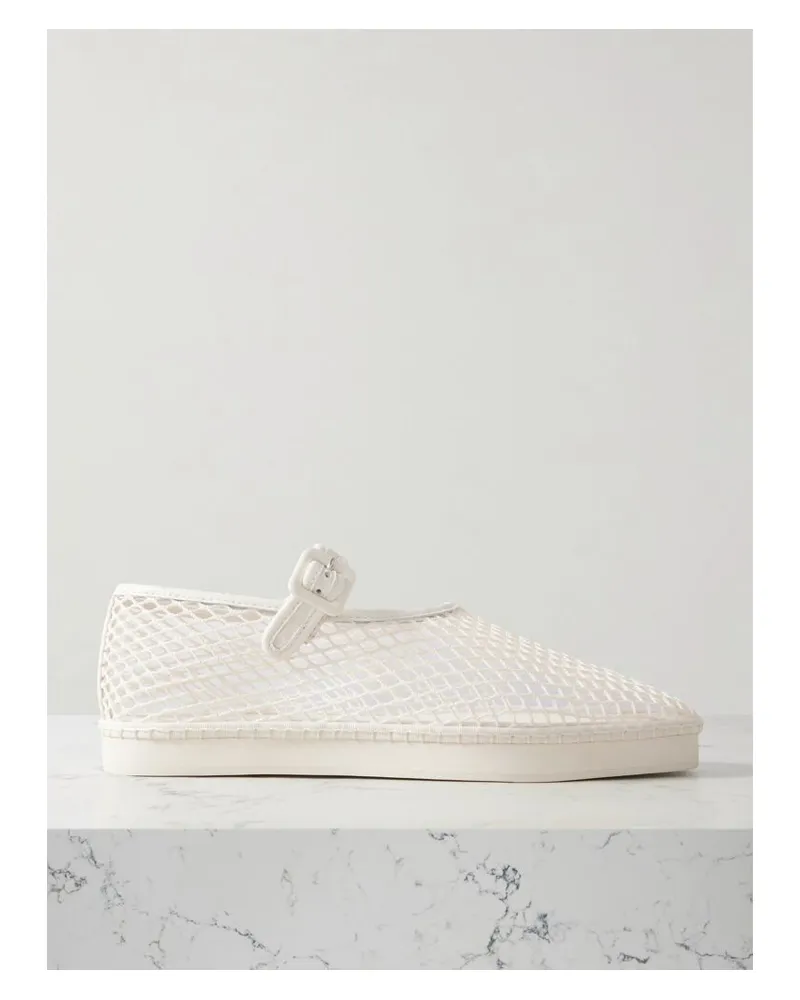 Loeffler Randall Rita Mary-jane-ballerinas Aus Mesh Mit Plateau Und Lederbesatz - Creme Creme