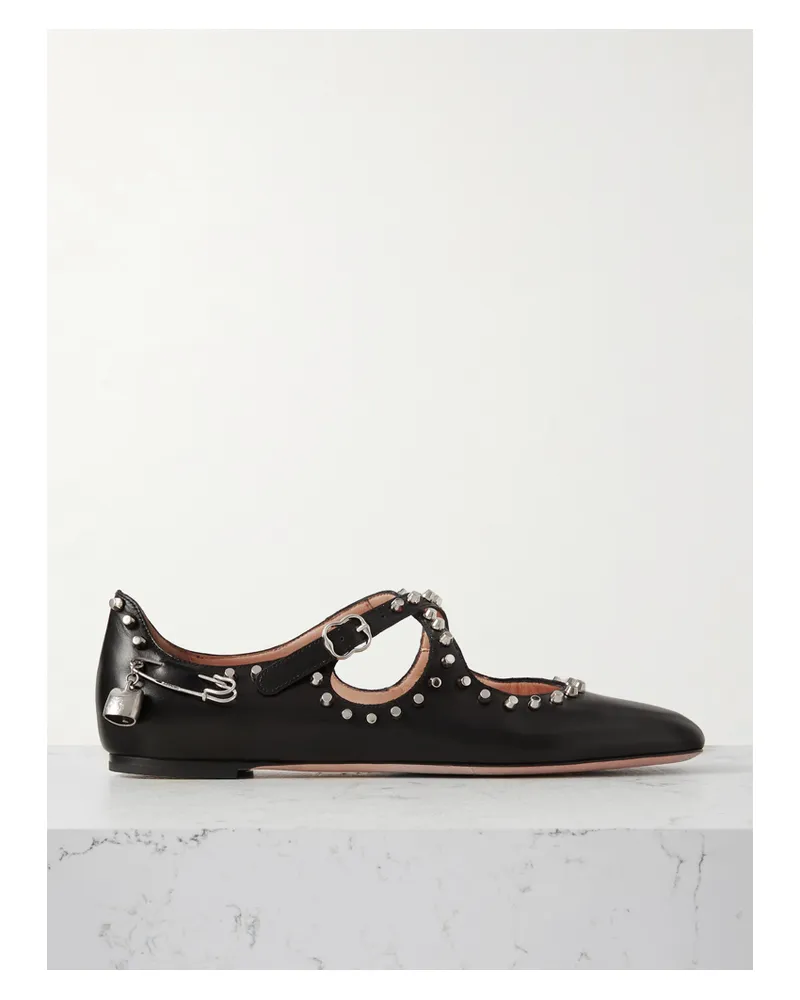Bally Embellished Studded Leather Ballet Flats - Black Black