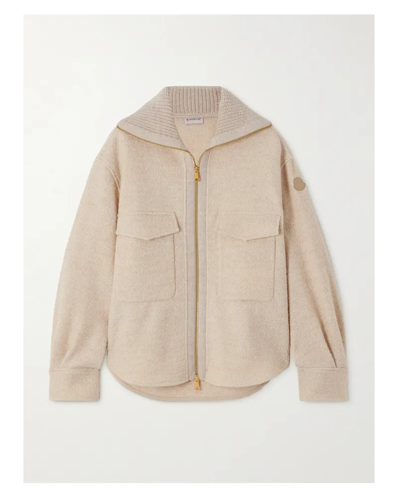 Moncler Cardigan Aus Bouclé Aus Einer Wollmischung - Wollweiß Wollweiß