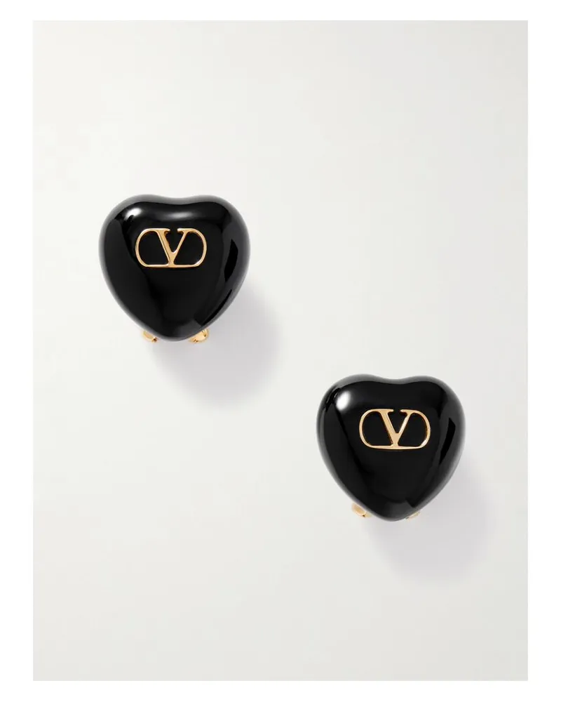Valentino Garavani Cuore Ohrclips Aus Harz Mit Goldfarbenen Details - Schwarz Schwarz