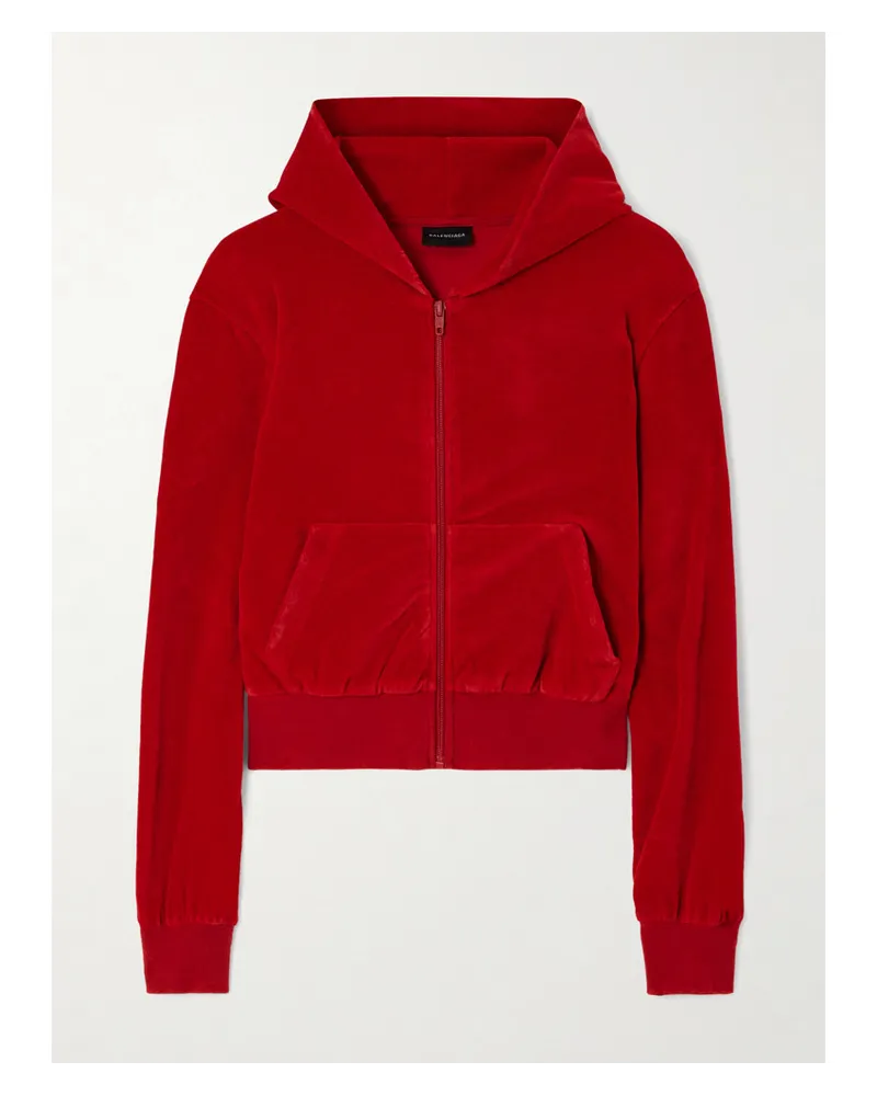 Balenciaga Verkürzte Kapuzenjacke aus Baumwollvelours Rot